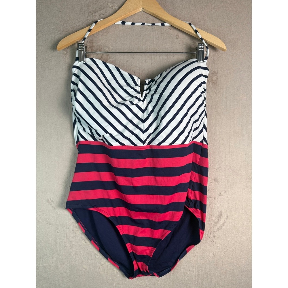 Tommy Bahama Womens Striped One Piece Swimsuit Navy Pink White Size 16 Excellent